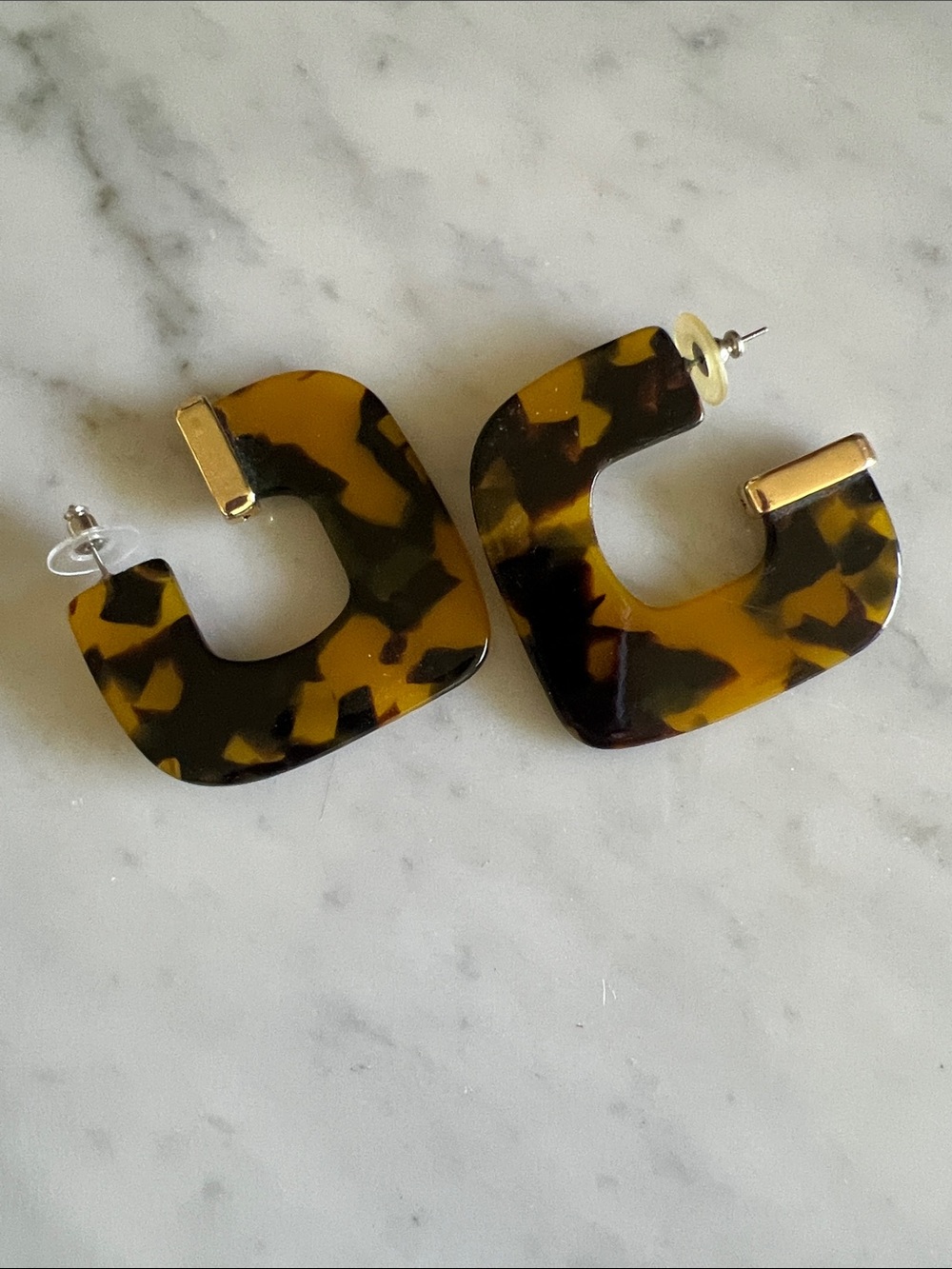 Tortoiseshell Square Hoop Earrings - Brown Pattern